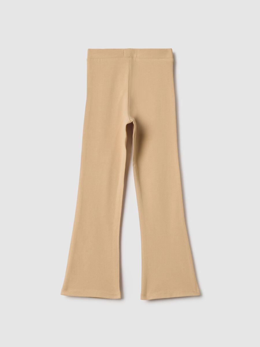 Girls' beige stretch cotton flare fit leggings_1