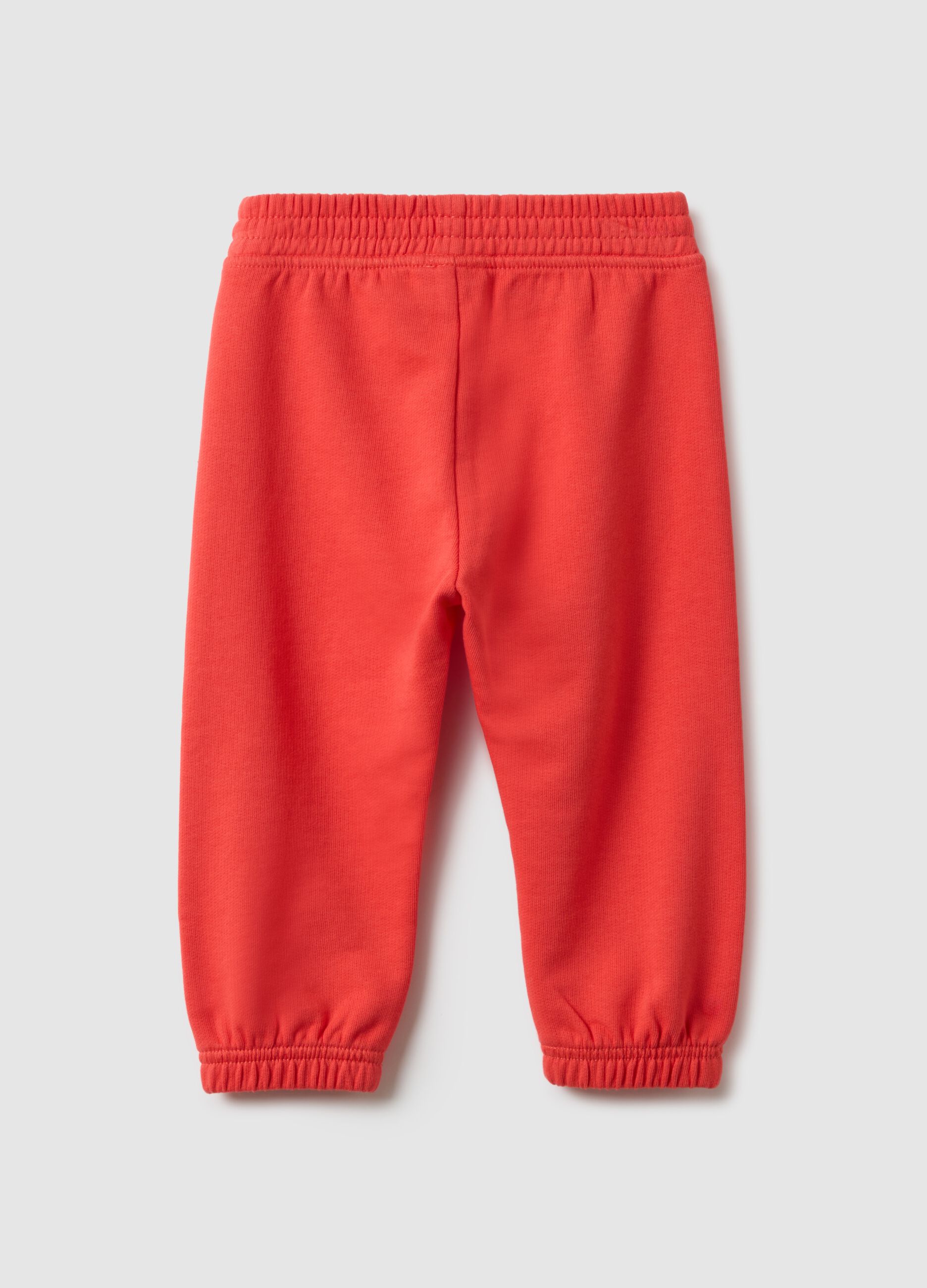 Girls' Orange Cotton Jogger Trousers, Regular Fit