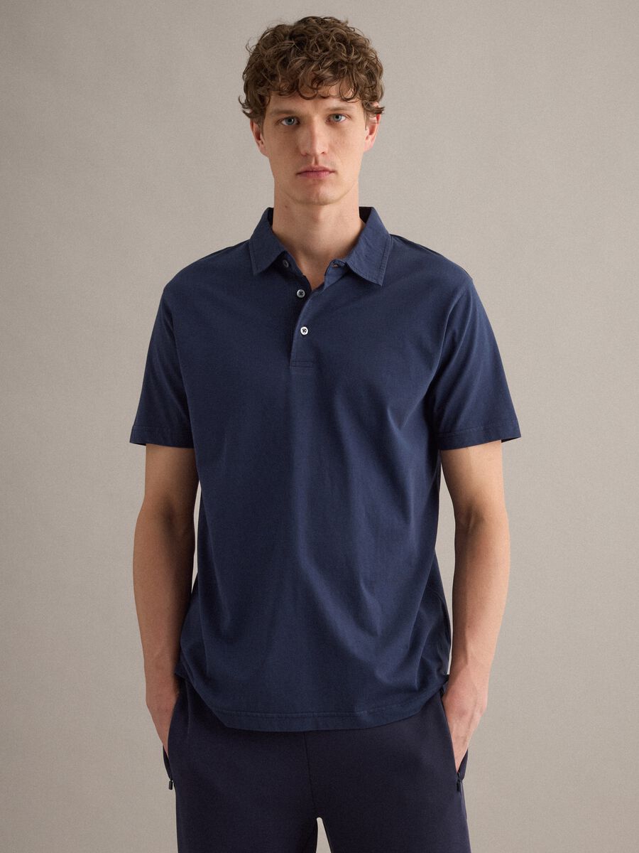 Blue short-sleeve pure cotton polo shirt, regular fit_0