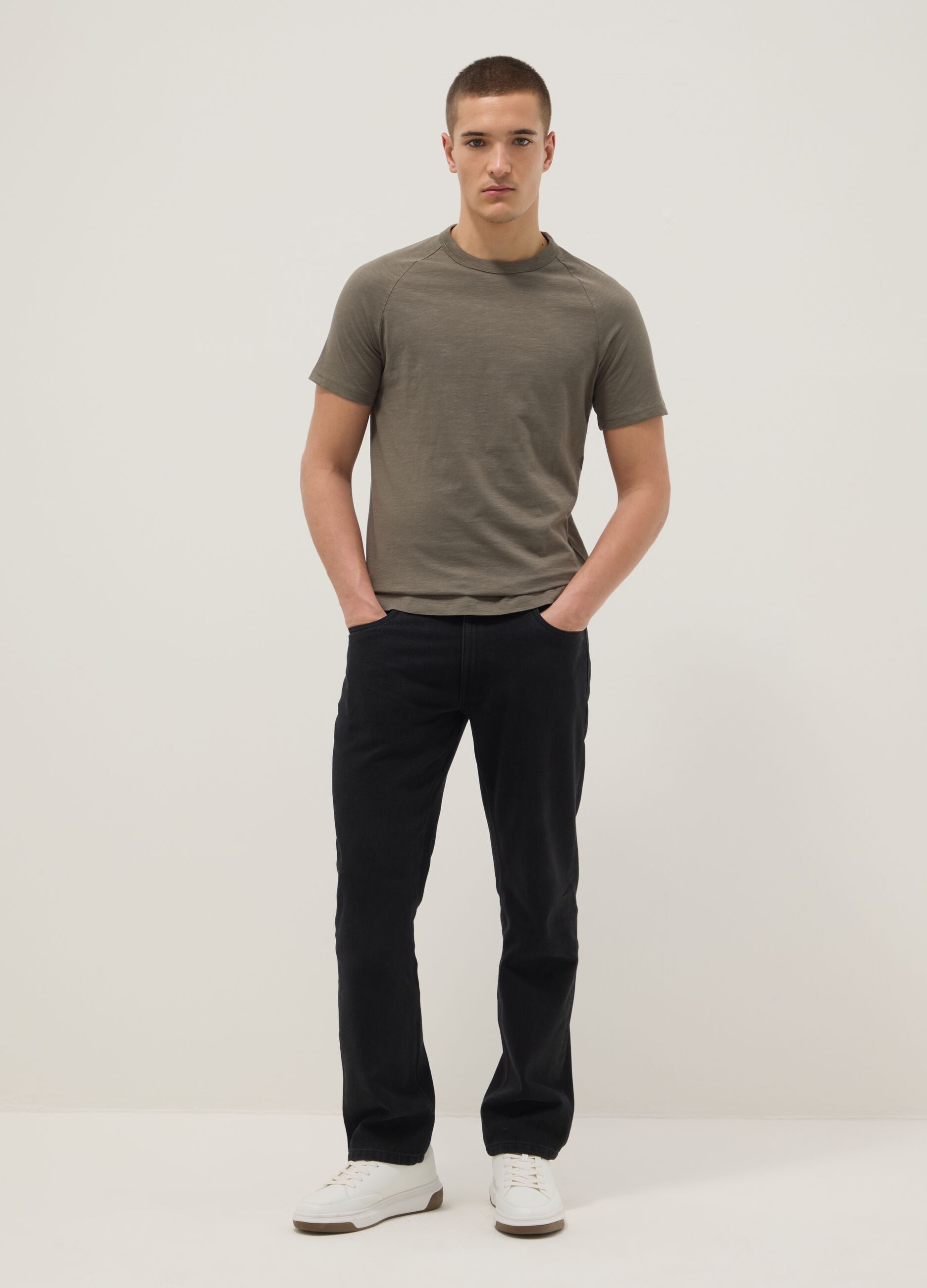 Regular fit green pure cotton T-shirt
