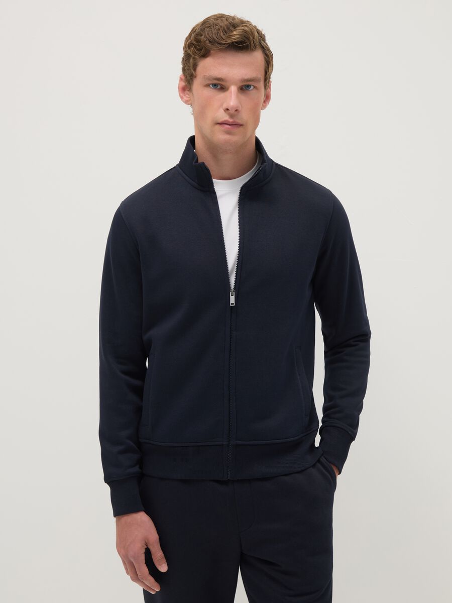 Blue cotton-blend sweatshirt regular fit with full zip_0