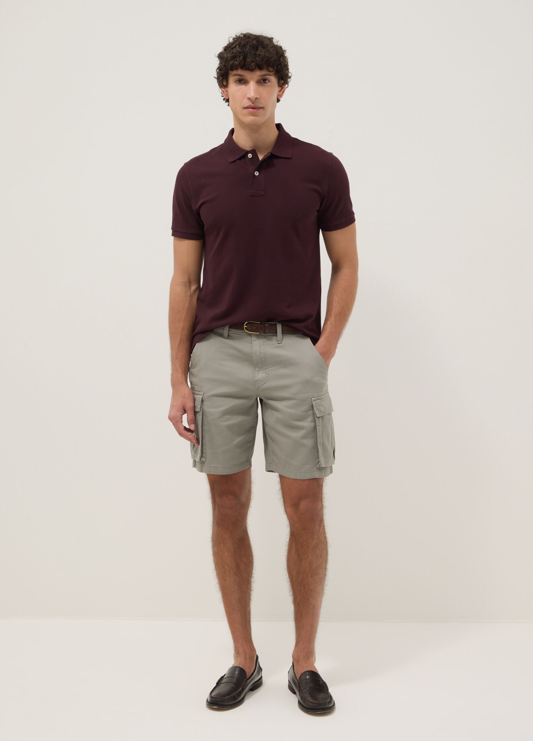 Grey pure cotton regular-fit cargo shorts