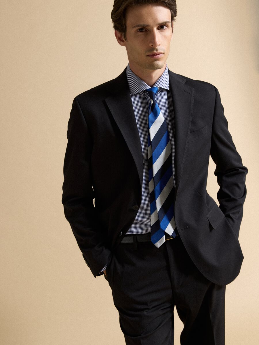 Blazer nero in viscosa elasticizzata con revers classici_0