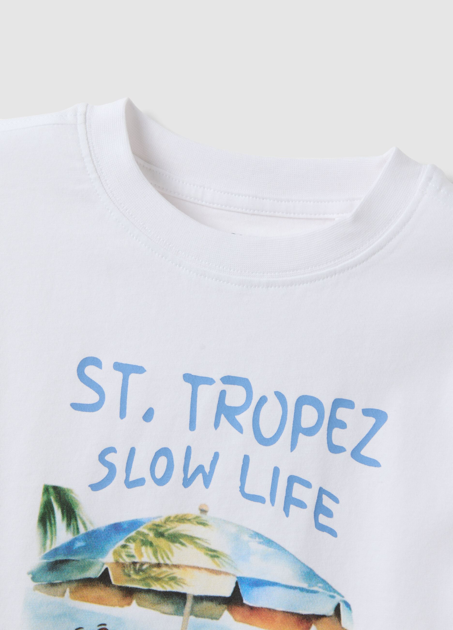 White pure cotton oversized fit children's T-shirt with print