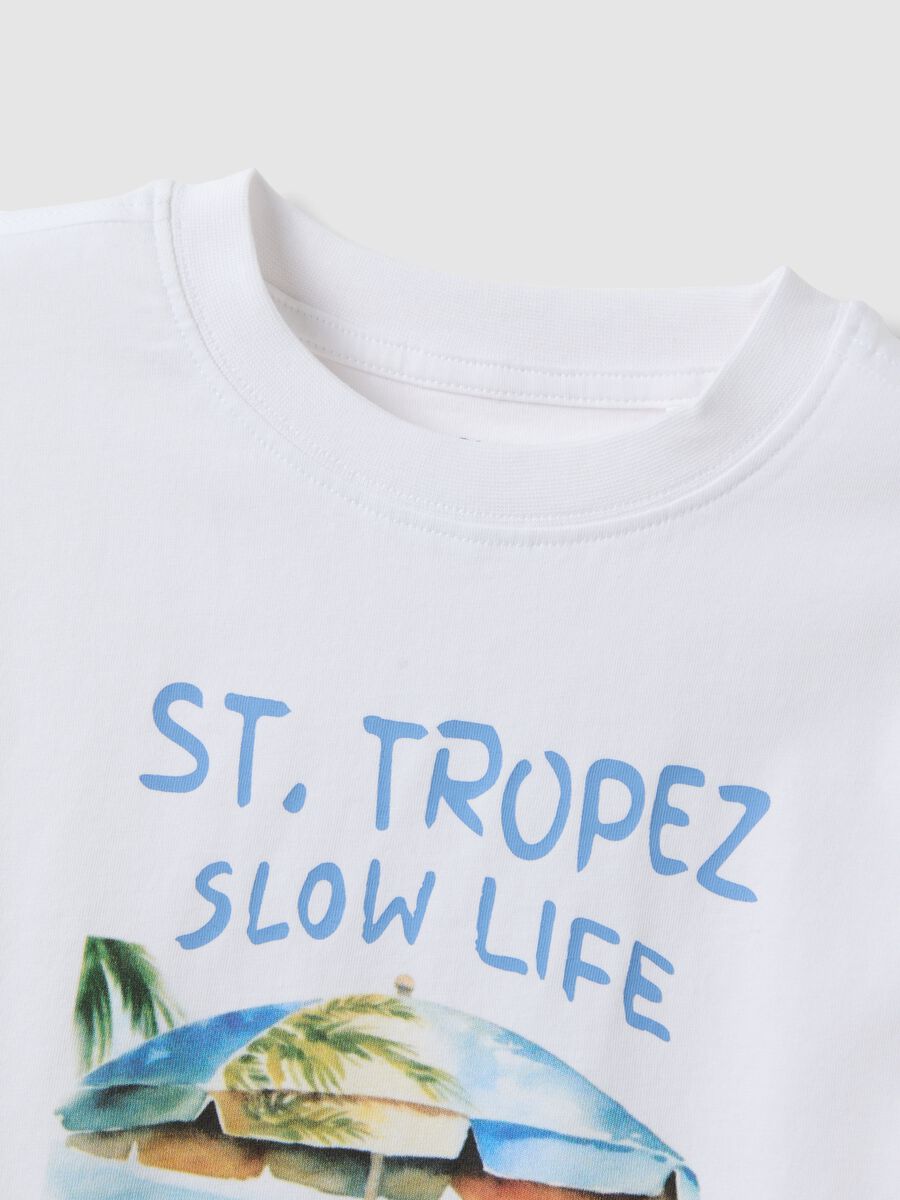 White pure cotton oversized fit children's T-shirt with print_2