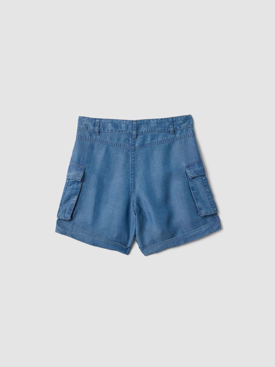 Blue pure lyocell cargo shorts for girls, regular fit_4