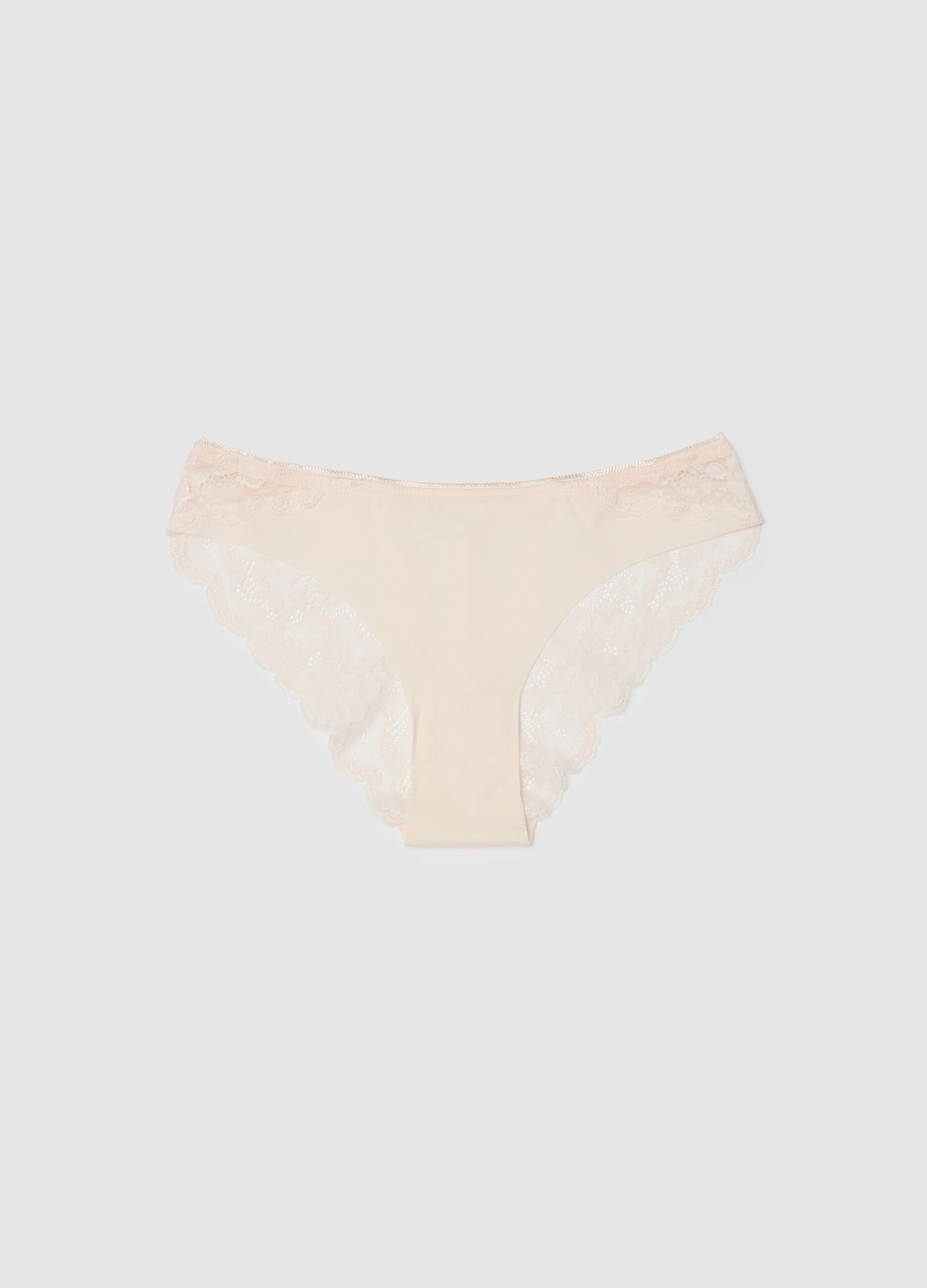 Beige regular fit briefs with lace inserts