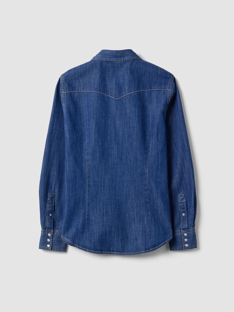 Blue pure cotton denim shirt, regular fit_6