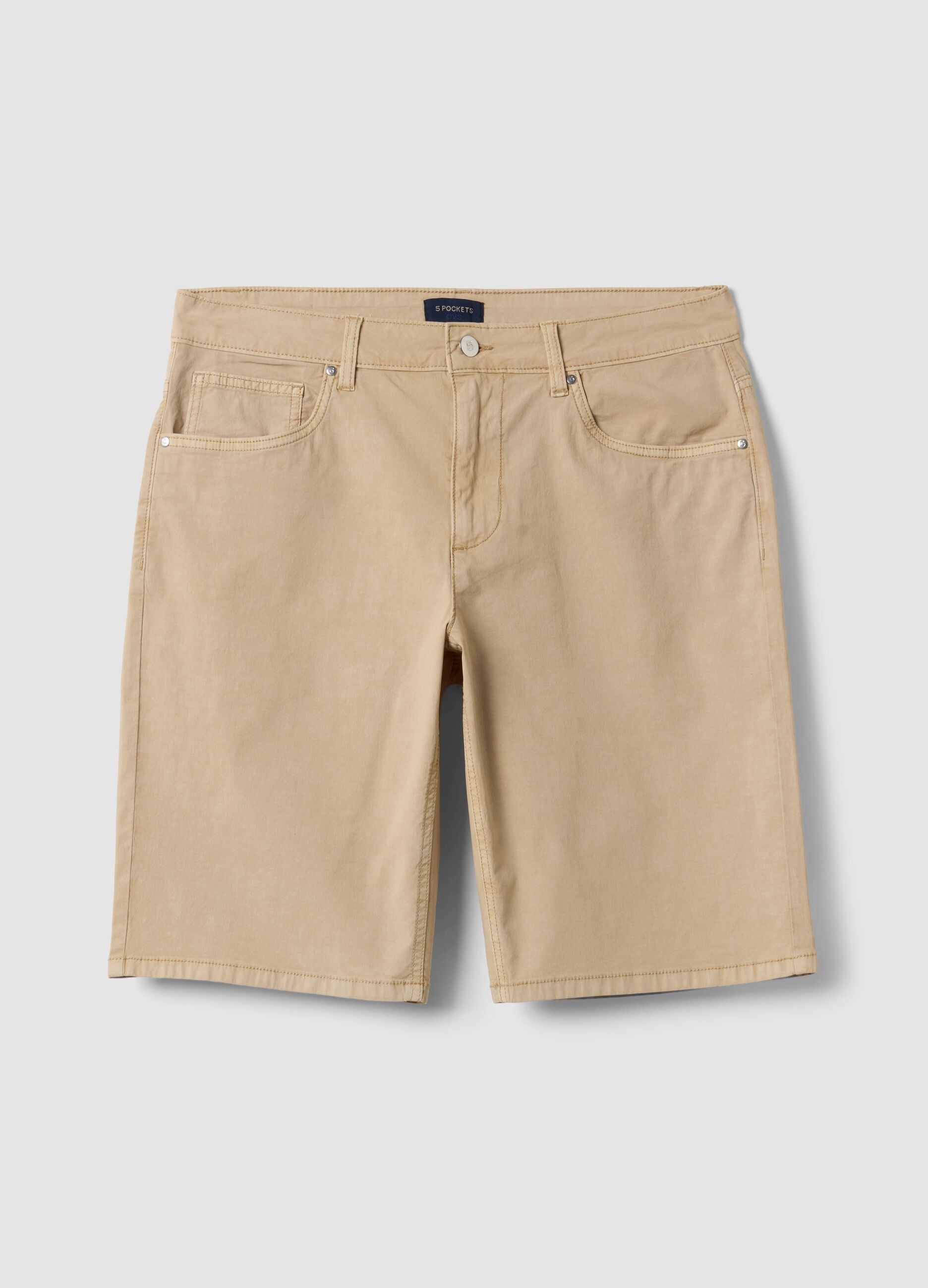 Beige stretch-cotton Bermuda shorts, regular fit