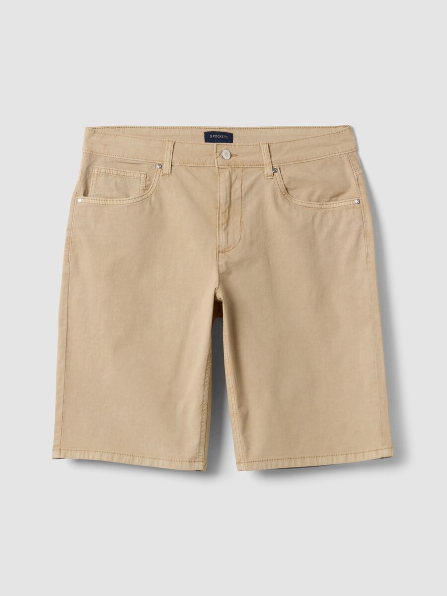 Beige stretch-cotton Bermuda shorts, regular fit_4