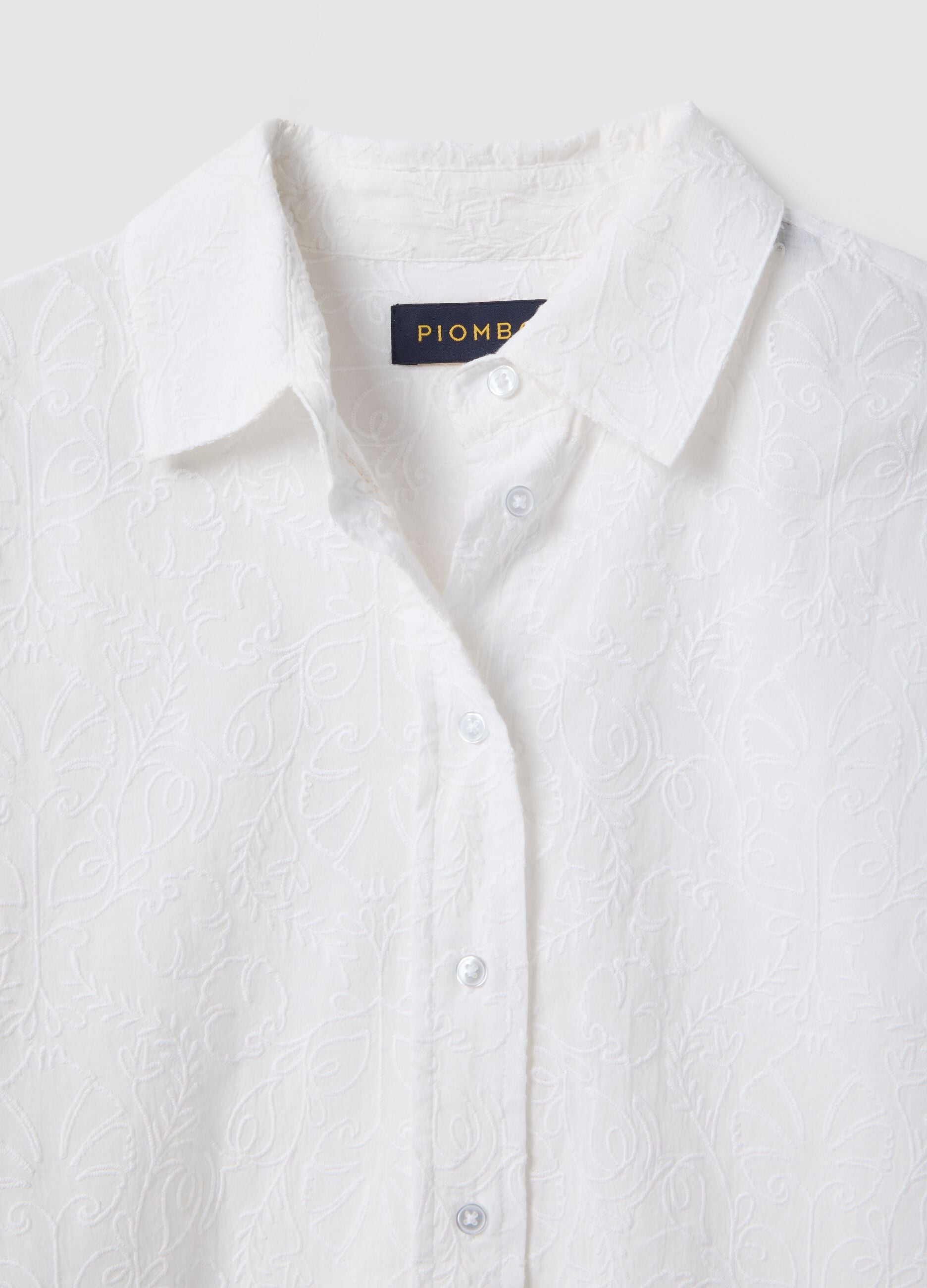 Oversized fit white pure cotton sangallo shirt