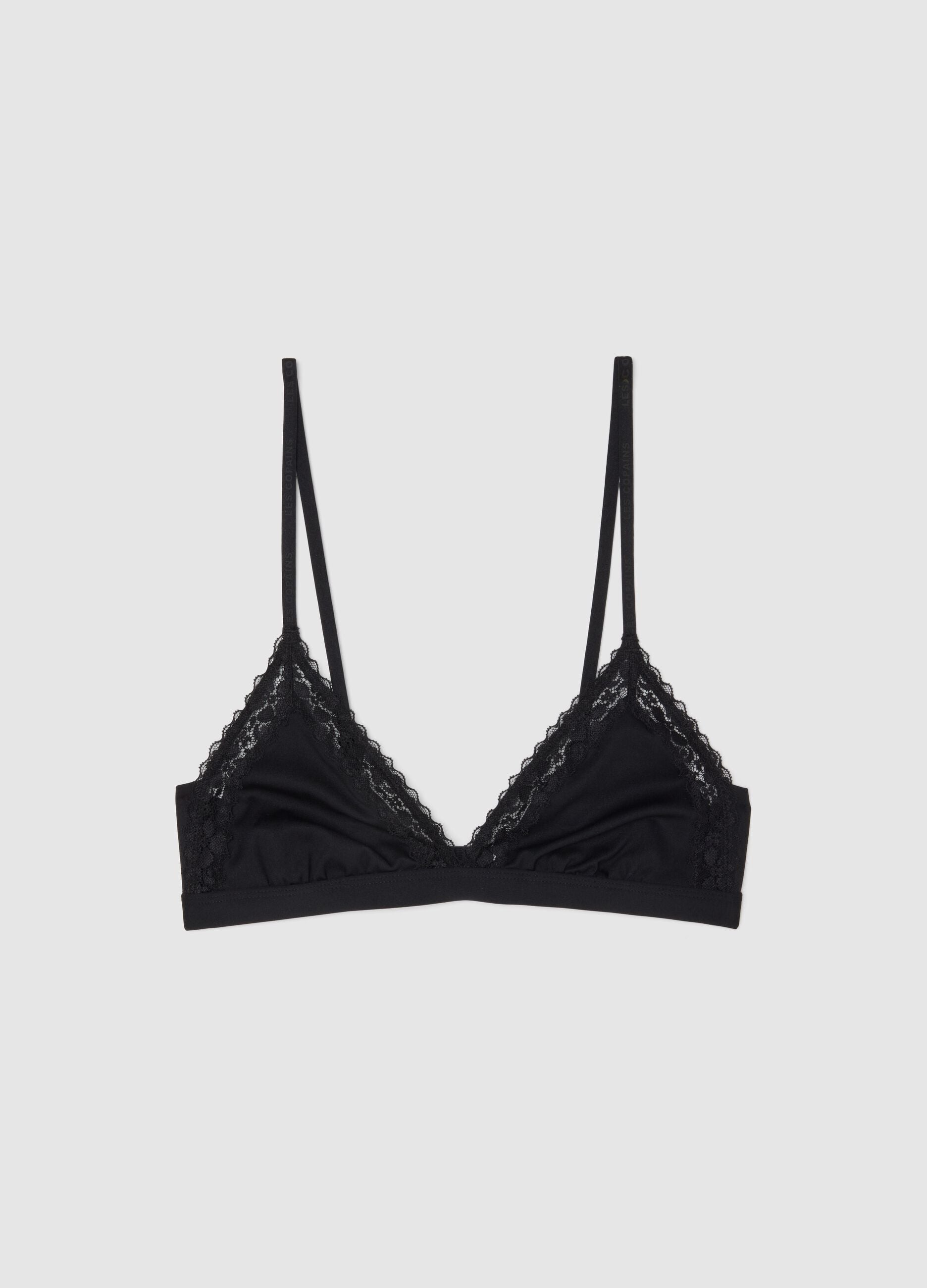 Black Triangle Bra with Lace Details