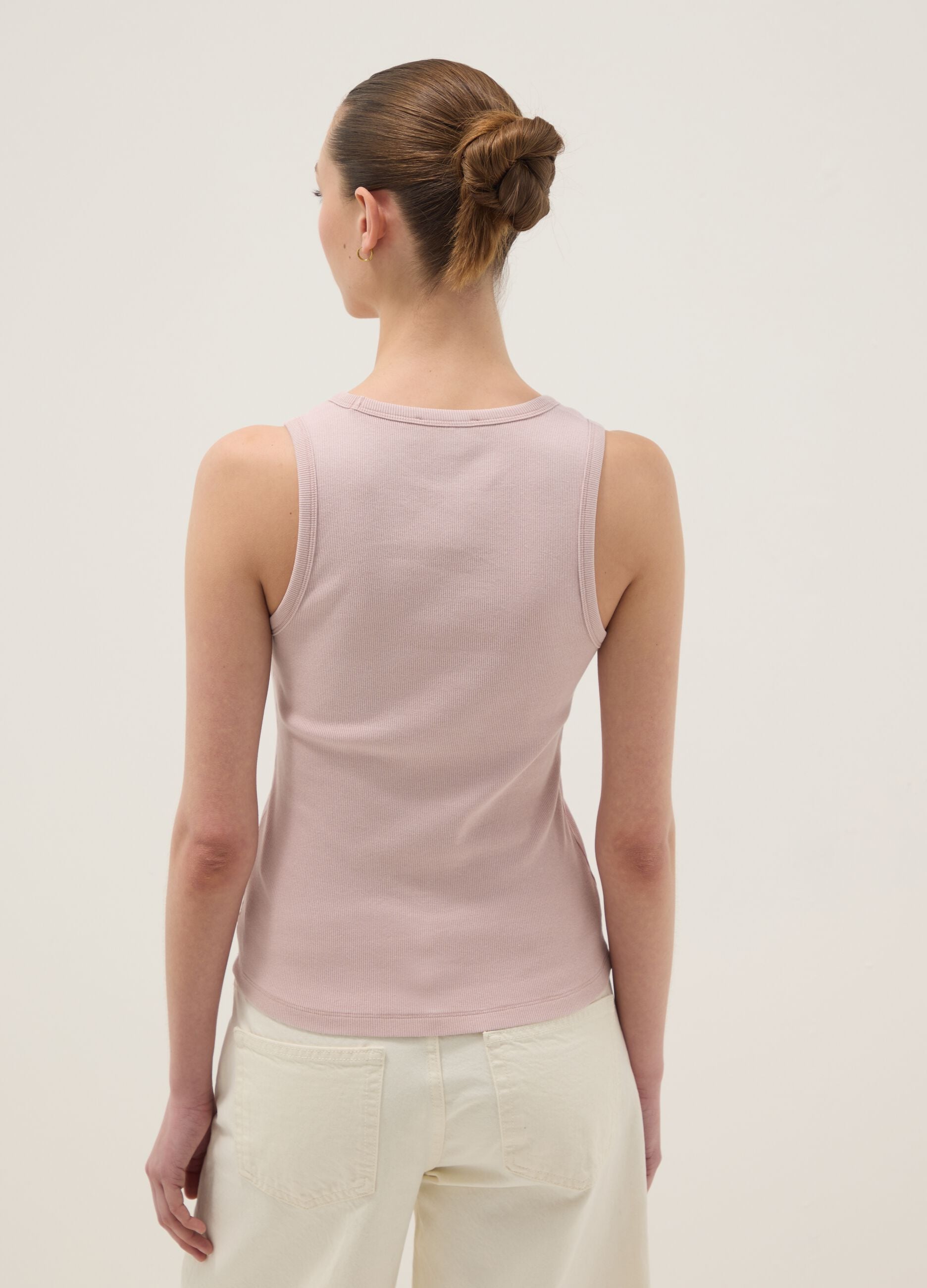 Pink stretch cotton vest top, regular fit