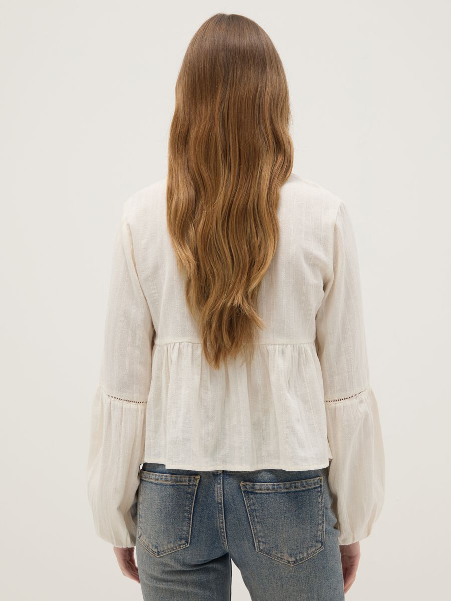 Blusa in puro cotone bianca a righe regular fit_3