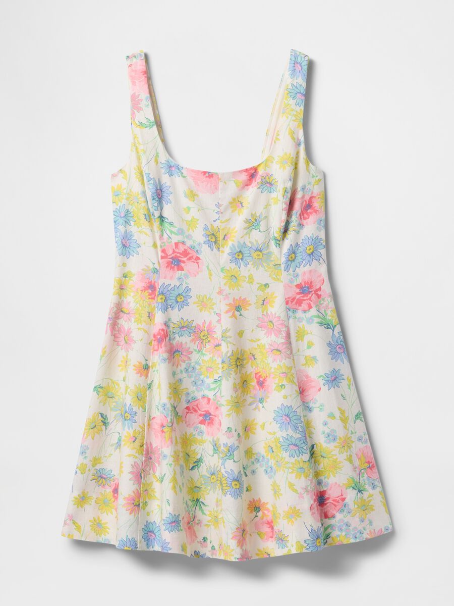 Multicolour floral short dress in linen and viscose_0