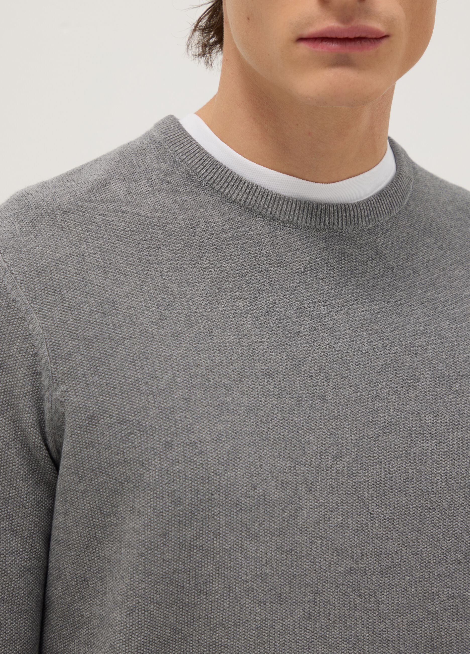 Grey crew neck pure cotton jumper in regular fit