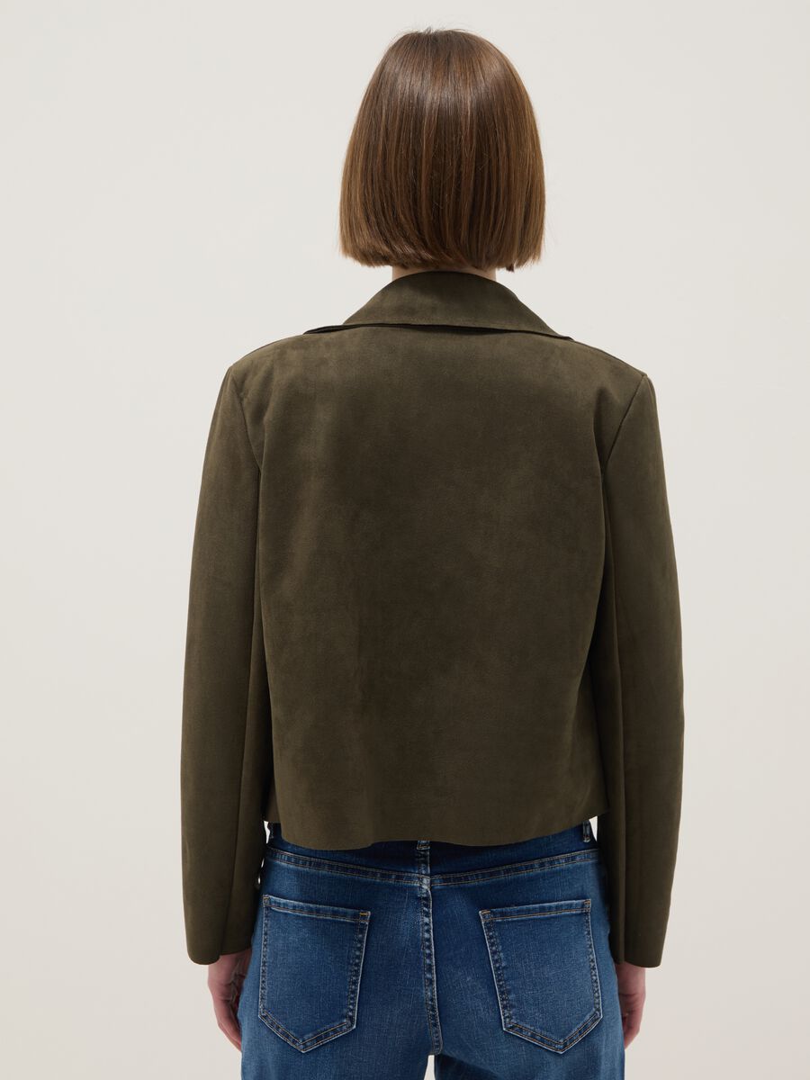Regular fit green cotton biker jacket_3