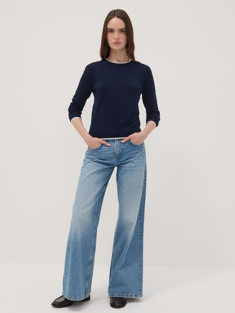 Blue crew-neck jumper in viscose blend_1