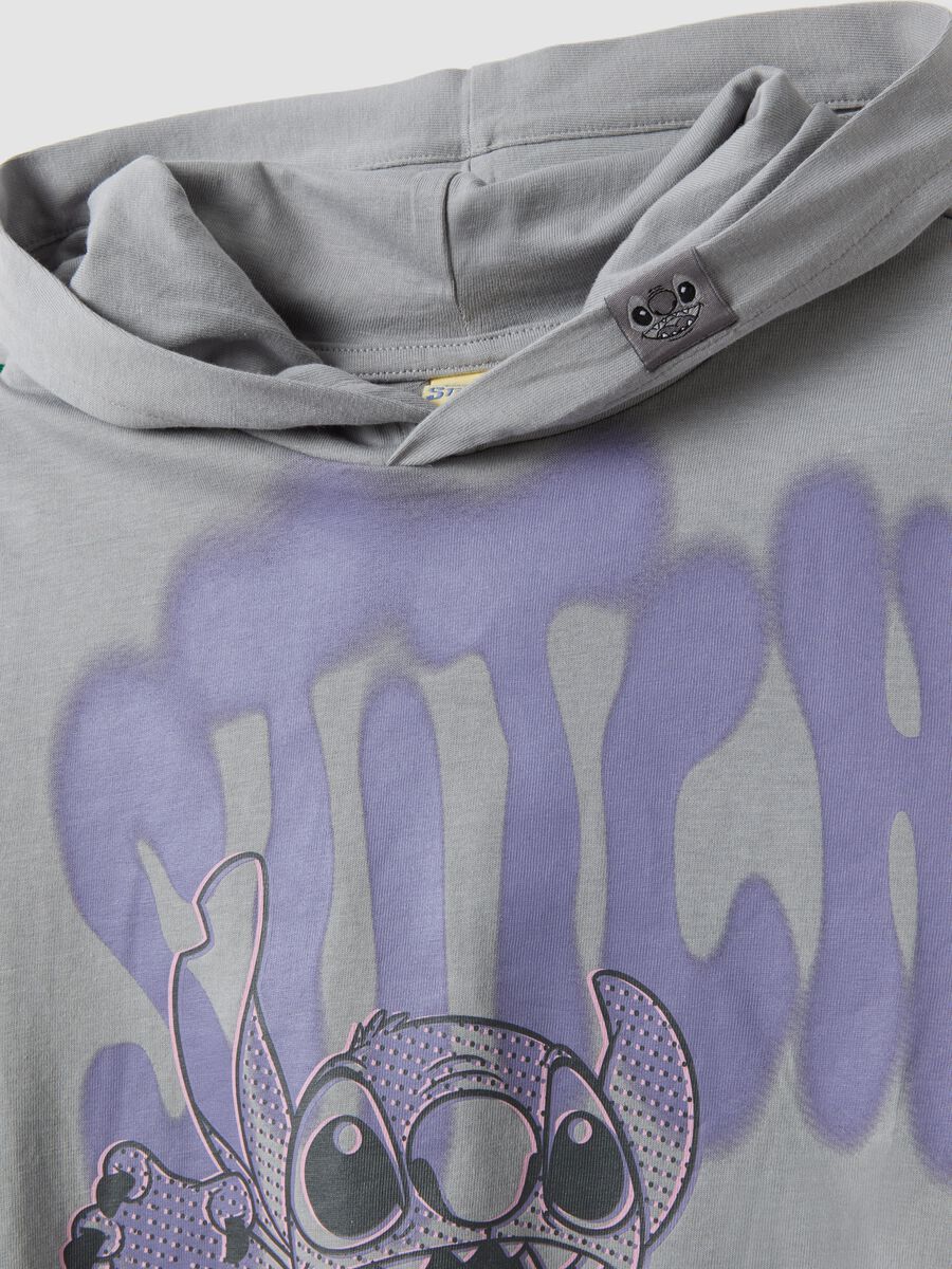 Grey pure cotton hoodie with Lilo & Stitch print for girls_2