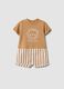 Brown stretch cotton and linen baby romper with lion motif_0