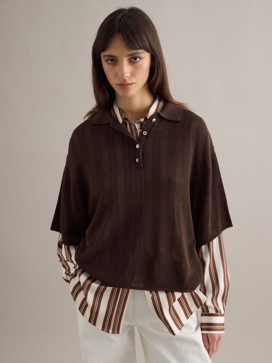 Brown regular fit polo with elbow-length sleeves_1
