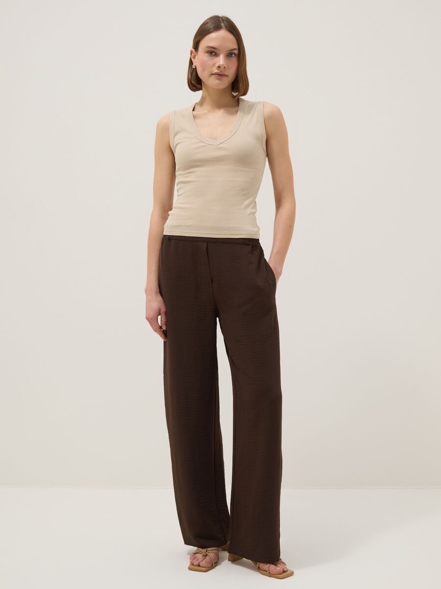 Beige pure cotton V-neck tank top with regular fit_2