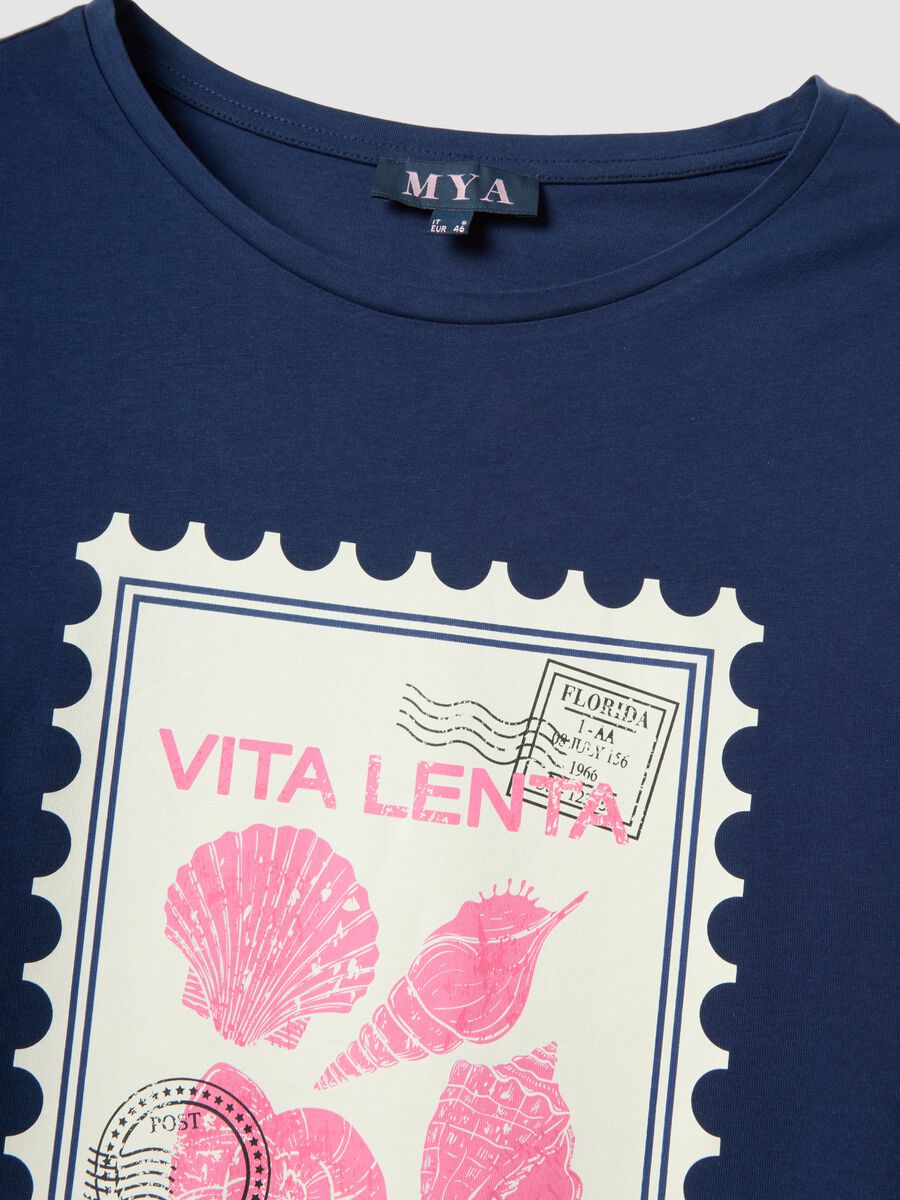 T-shirt blu in puro cotone con stampa regular fit_5