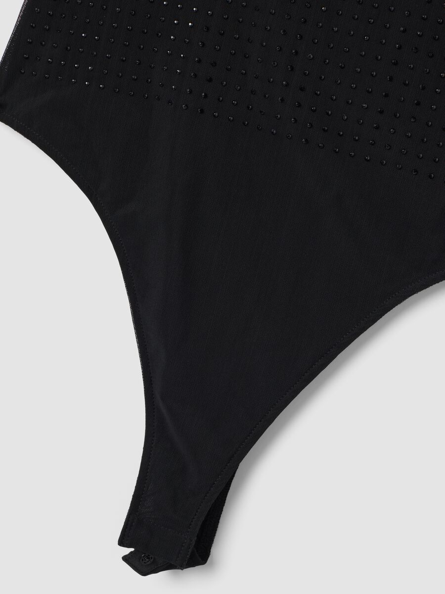 Black stretch fabric bodysuit with rhinestones, regular fit_2
