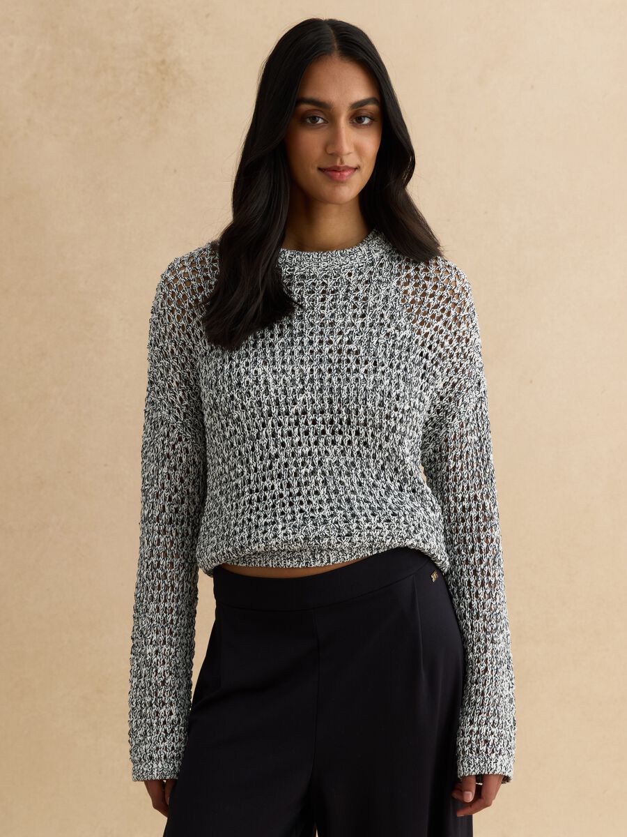 Multicolour cotton blend pullover regular fit with knitted design_0