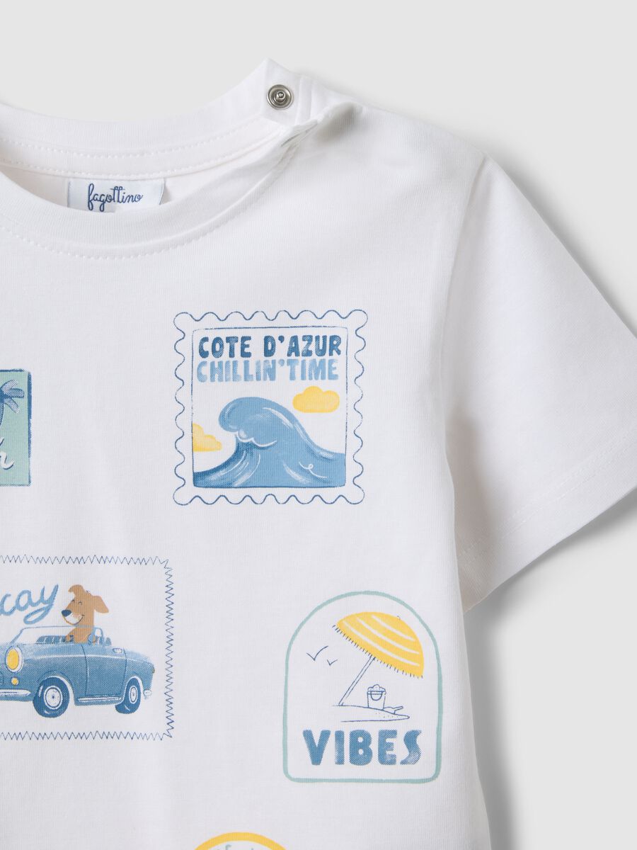 White pure cotton children's T-shirt regular fit with prints_2