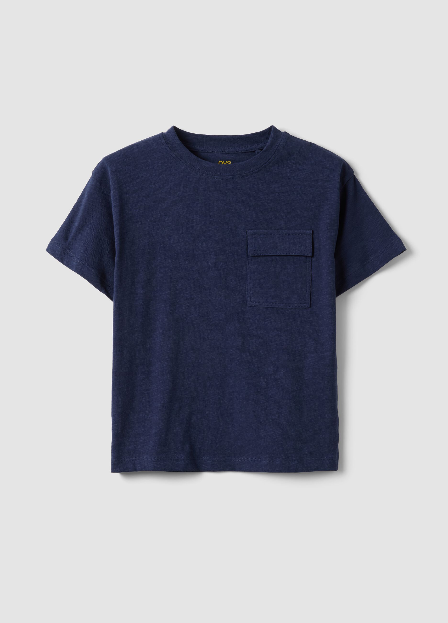 Children's blue pure cotton regular fit T-shirt with pocket