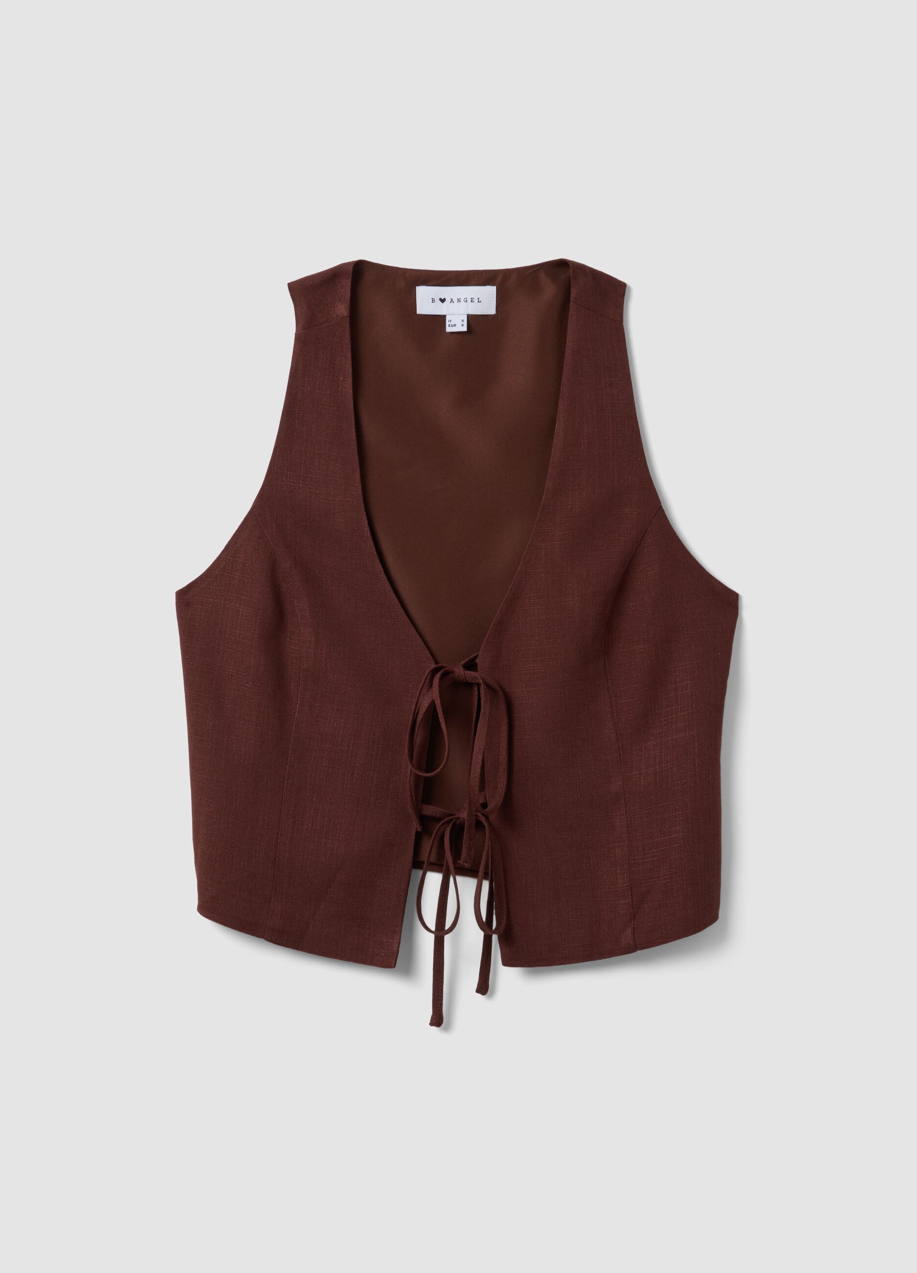 Brown viscose and linen-blend waistcoat, regular fit