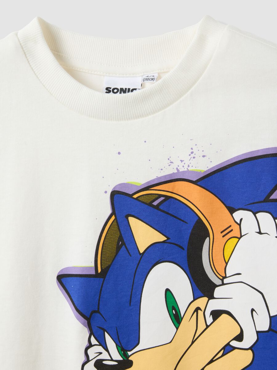 T-shirt in puro cotone bianca da bambino regular fit con Sonic_2