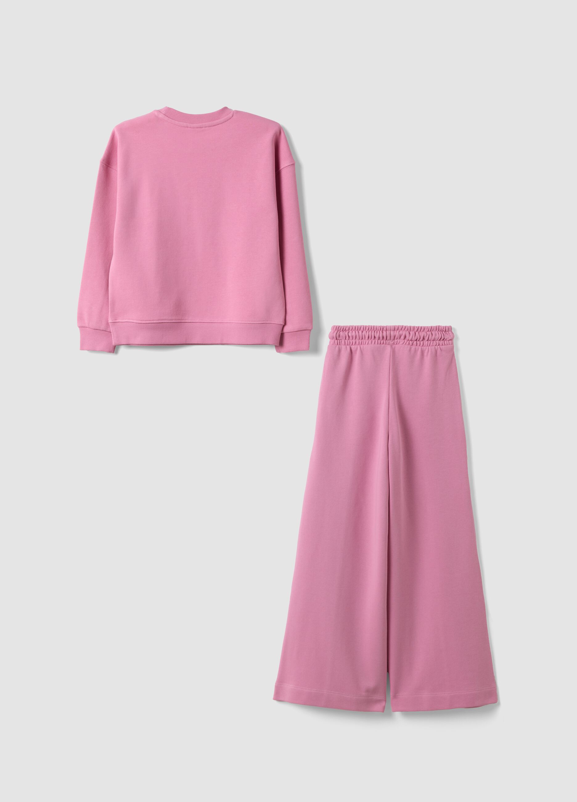 Pink cotton-blend crew-neck tracksuit with Stitch print for girls