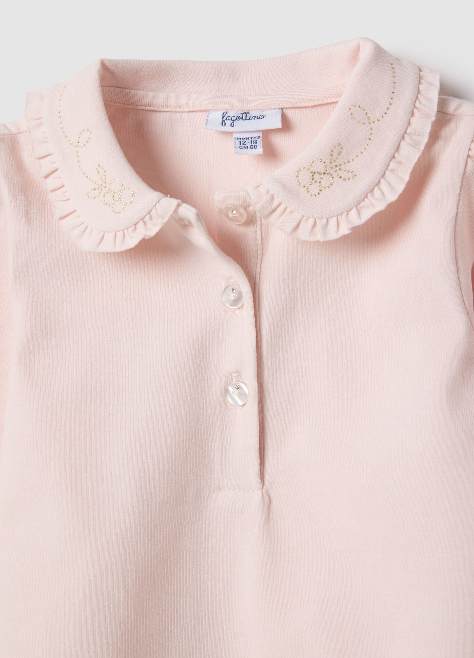 Pink stretch cotton girl&rsquo;s polo shirt regular fit with gathered collar