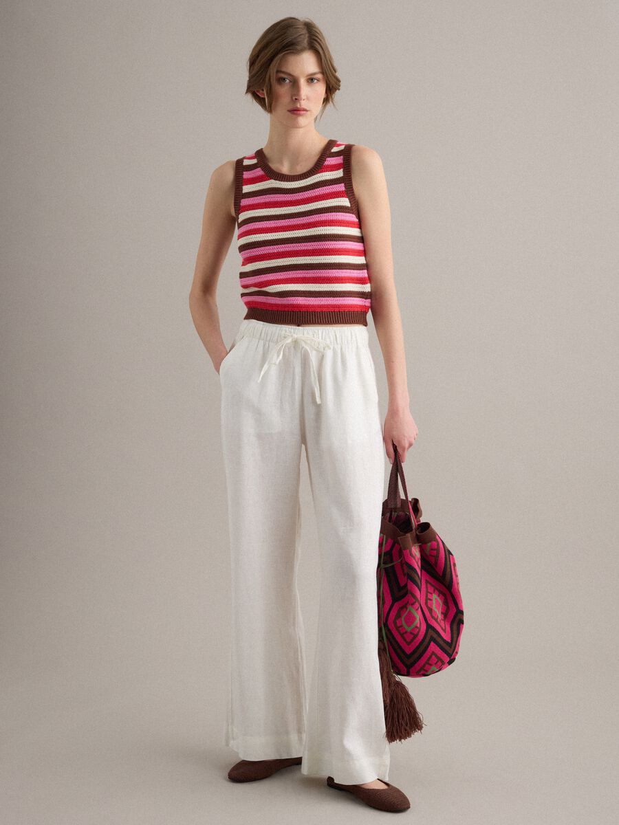 Gilet fitted lavorato a maglia in puro cotone a righe multicolor_1