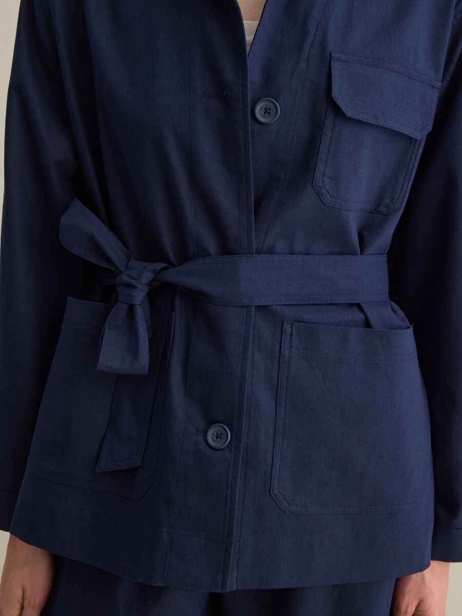 Women&rsquo;s blue regular-fit jacket in cotton and linen blend_2
