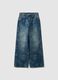 Wide leg blue denim pure cotton jeans with floral design_4