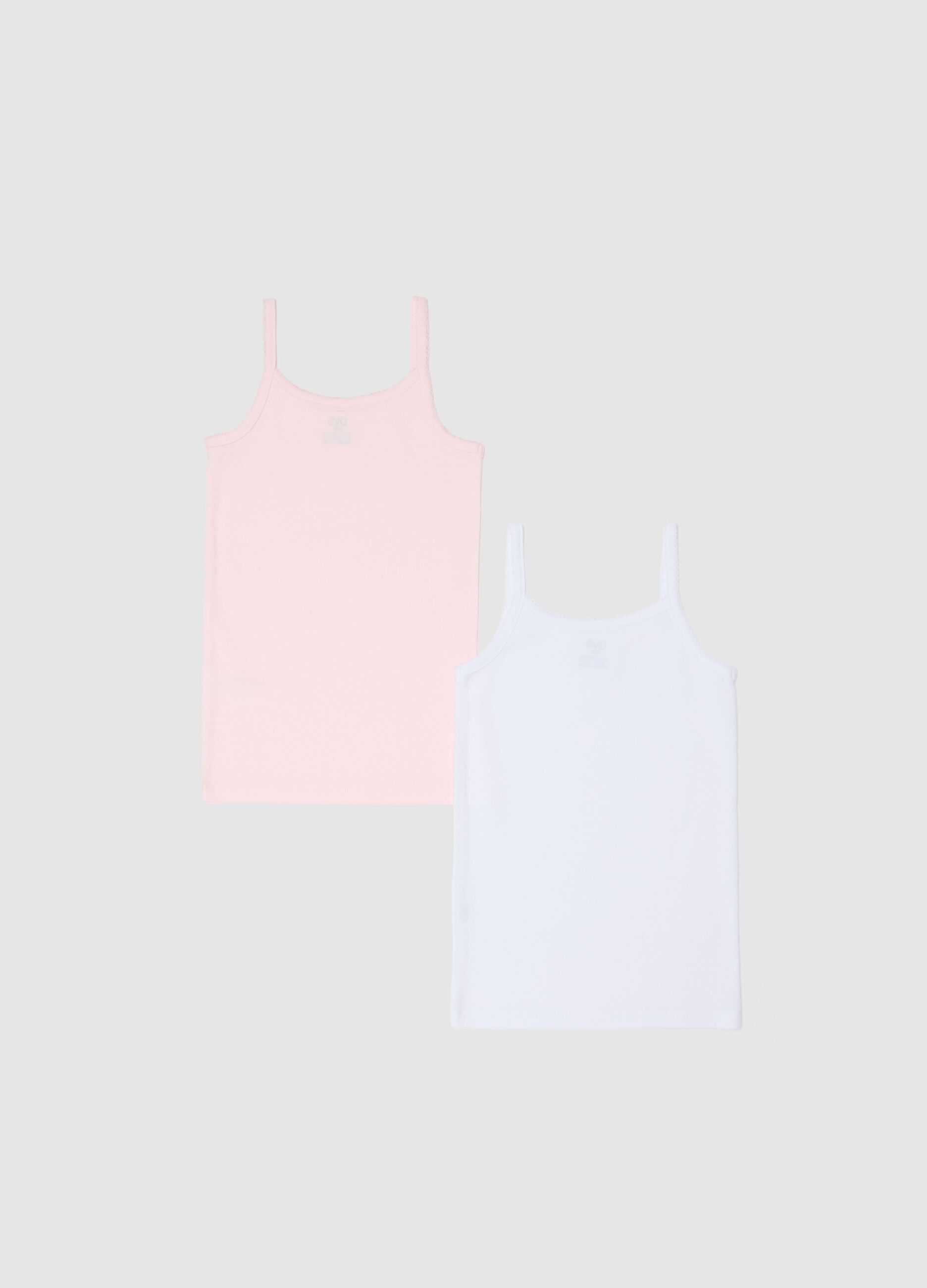 Twin pack of girls' multi-colour pure cotton vests in regular fit