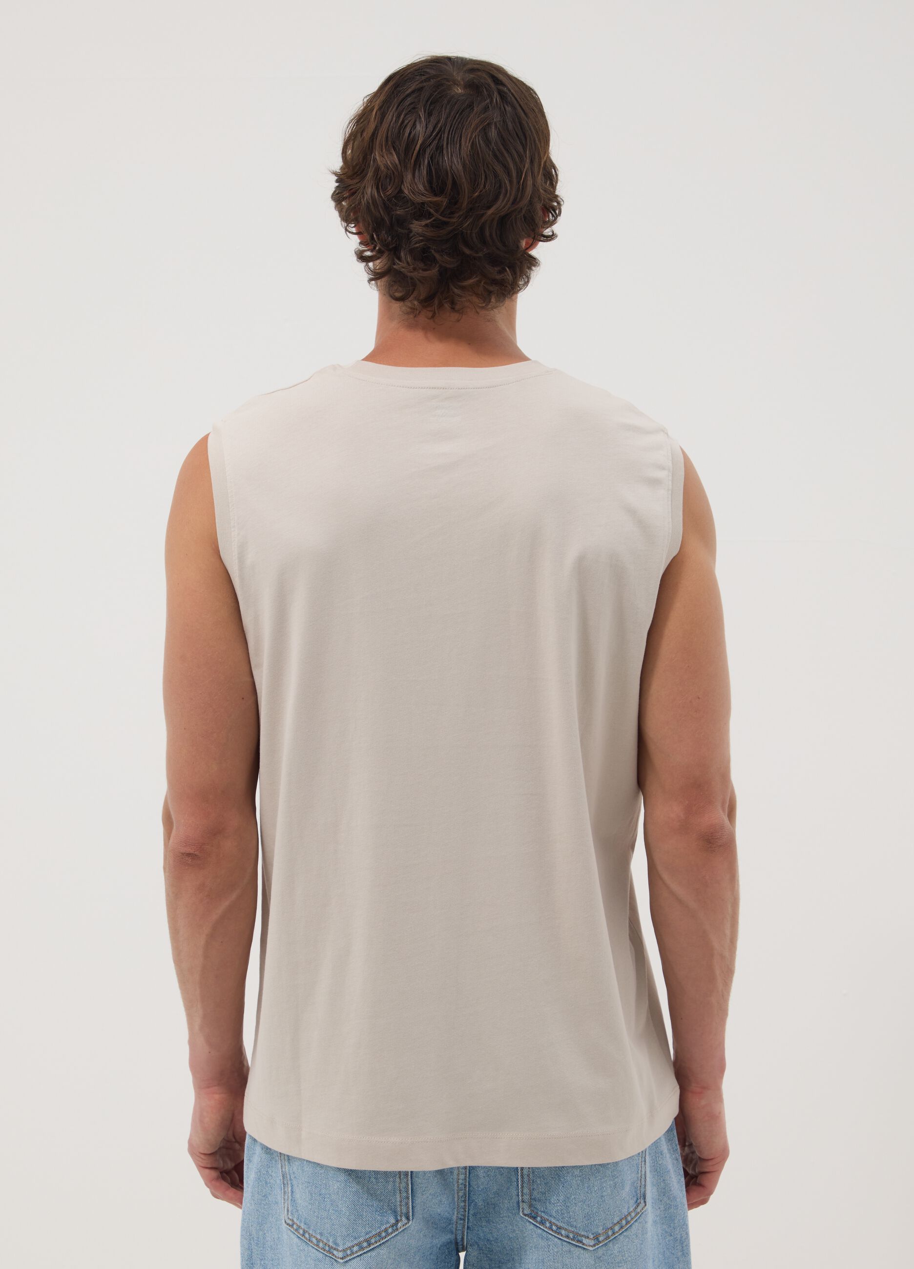 Grey crew-neck pure cotton vest, relaxed fit