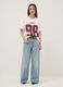 Oversized white pure cotton T-shirt with print and V-neck_1