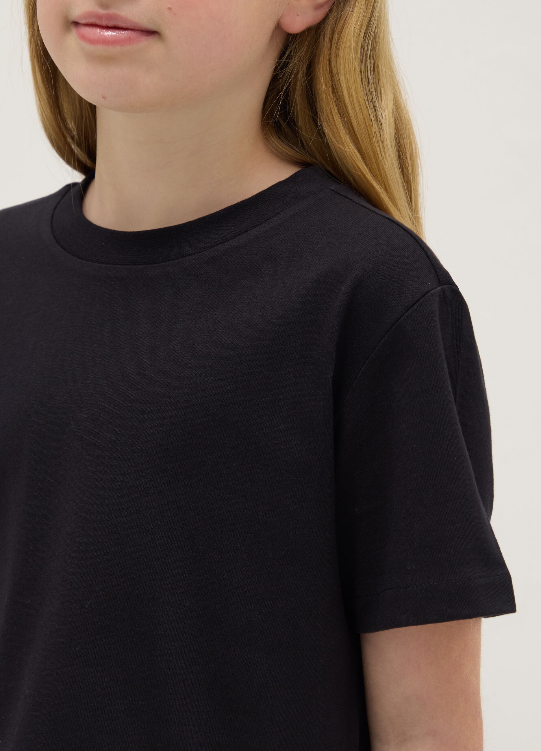 Girls' black pure cotton boxy fit t-shirt