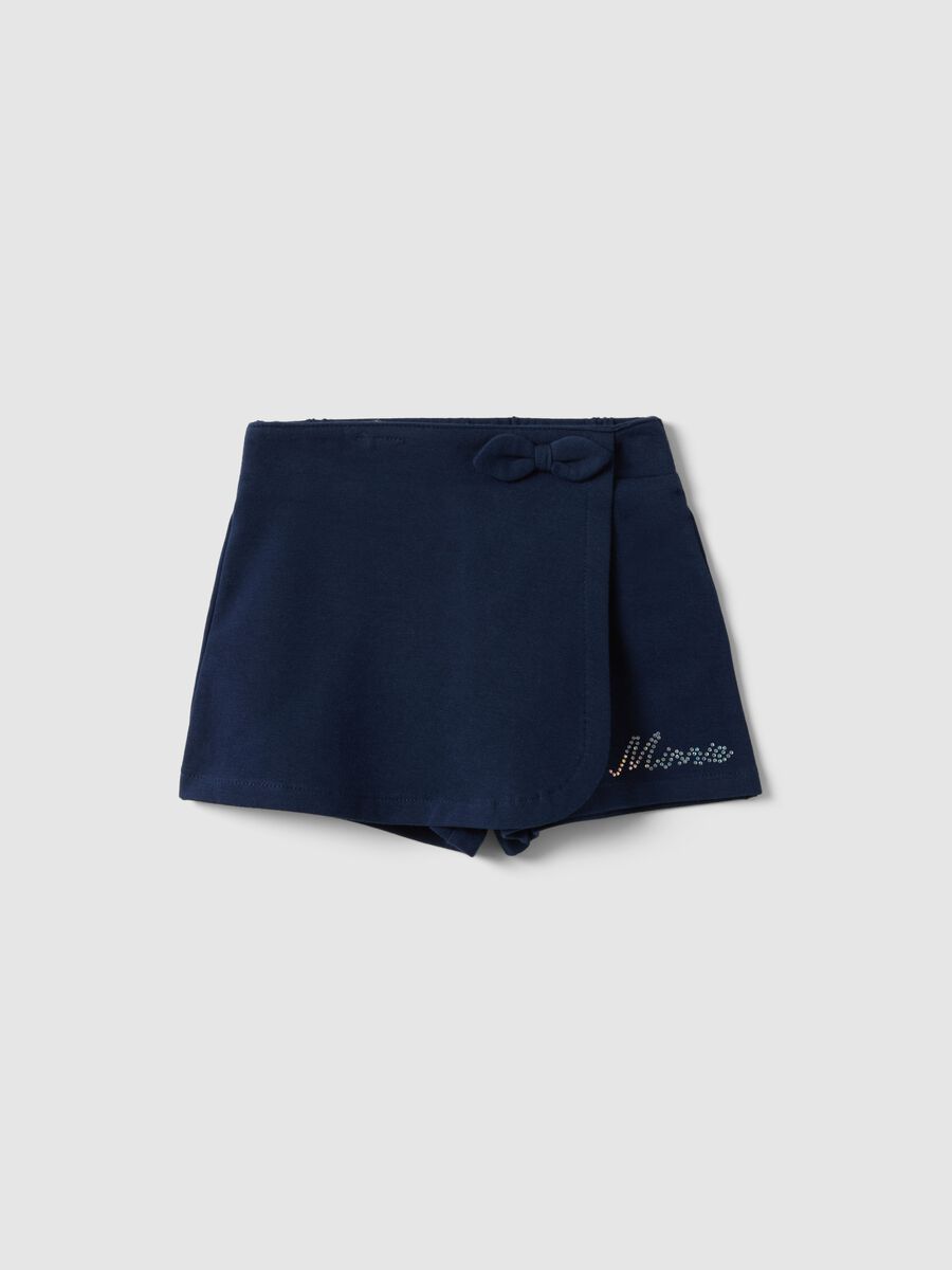 Blue Stretch Cotton Shorts for Girls Regular Fit with Sequins_0