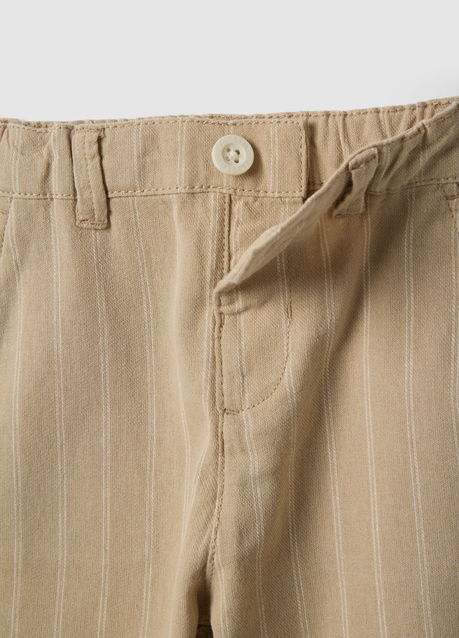 Beige striped pure cotton trousers for baby regular fit
