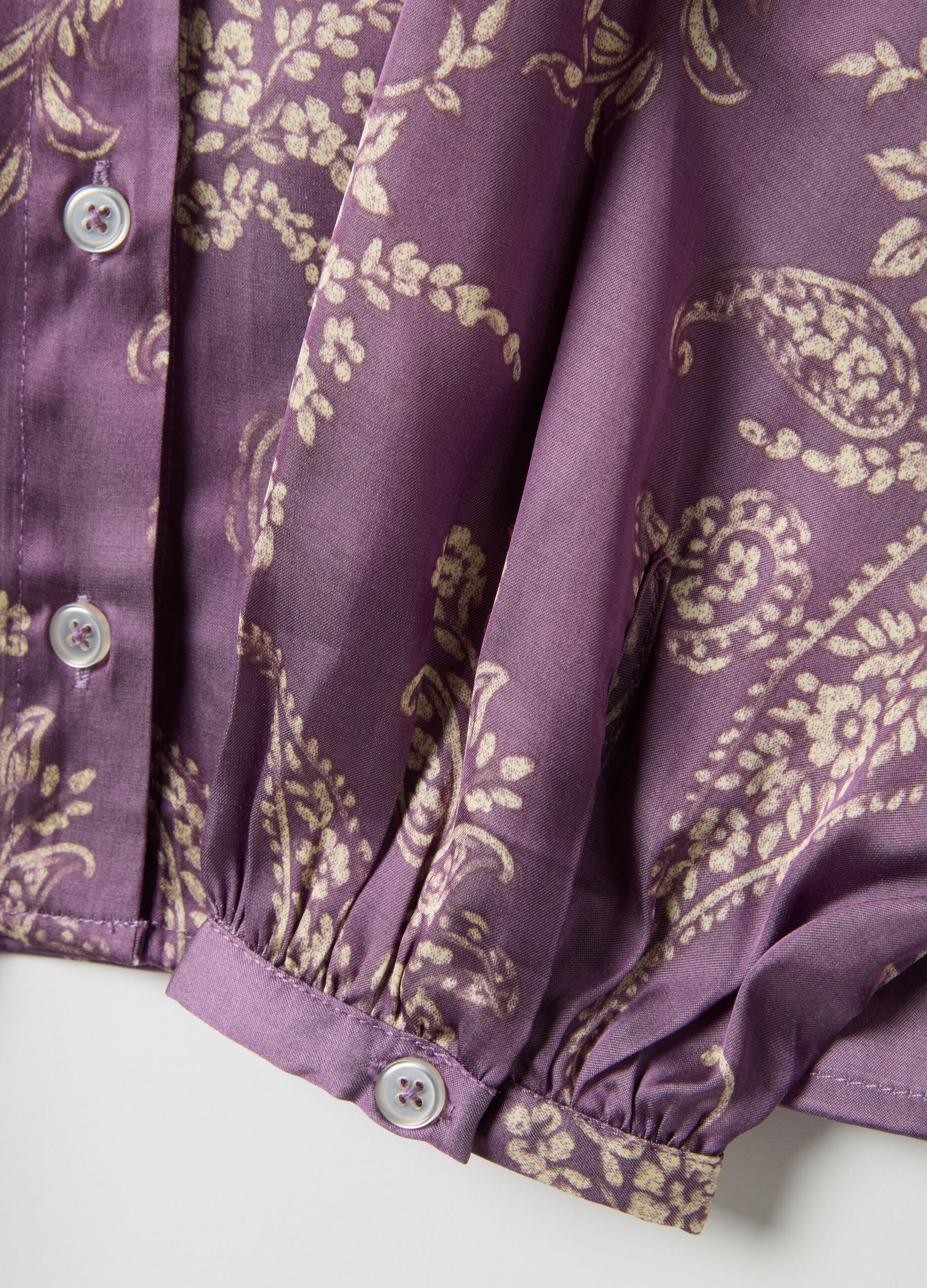 Multicolour viscose blend regular fit shirt with mandarin collar