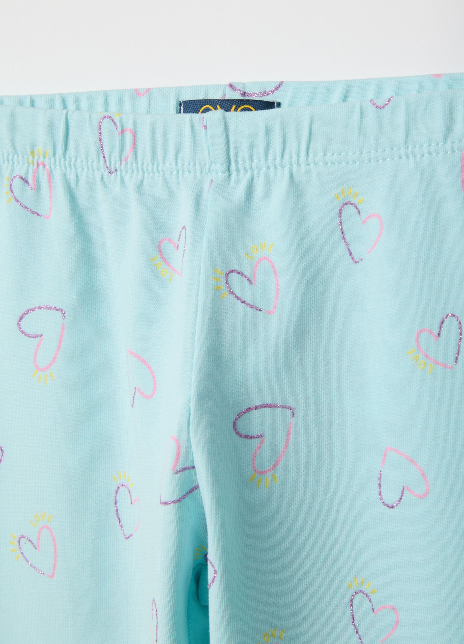 Blue stretch cotton skinny fit leggings for girls with hearts