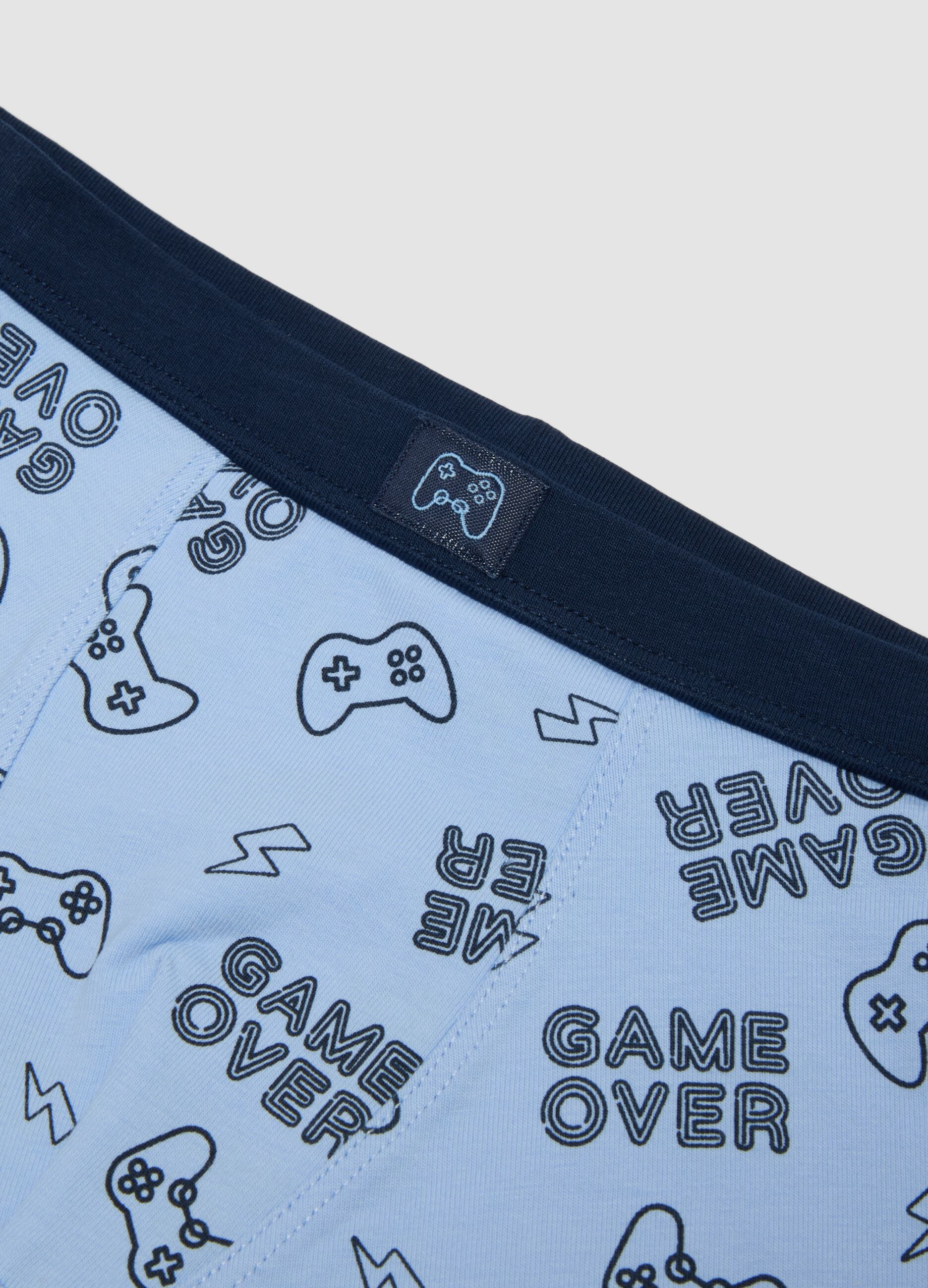 Blue organic cotton midi boxer shorts with gaming print, regular fit, for boys