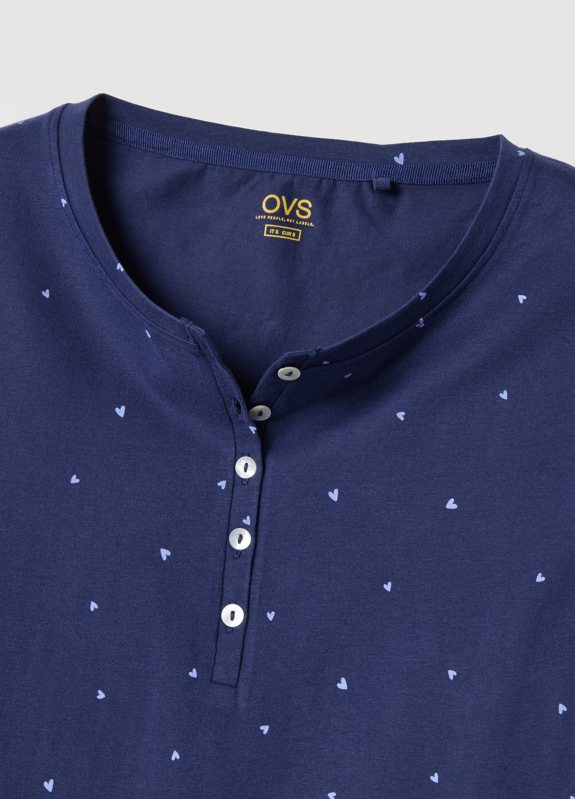 Blue pure cotton nightdress with hearts and serafina collar