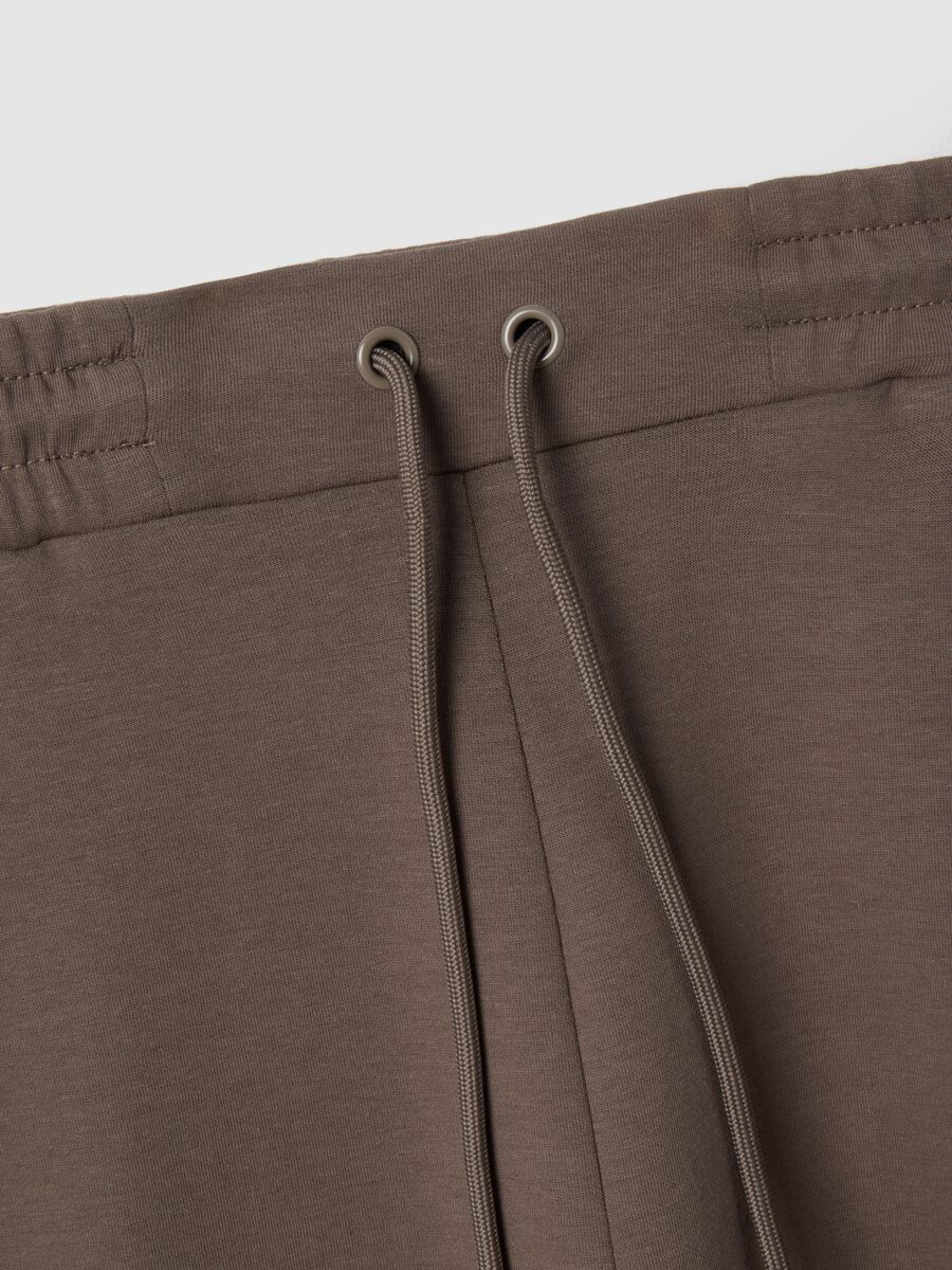 Brown regular fit stretch cotton blend jogger trousers_5