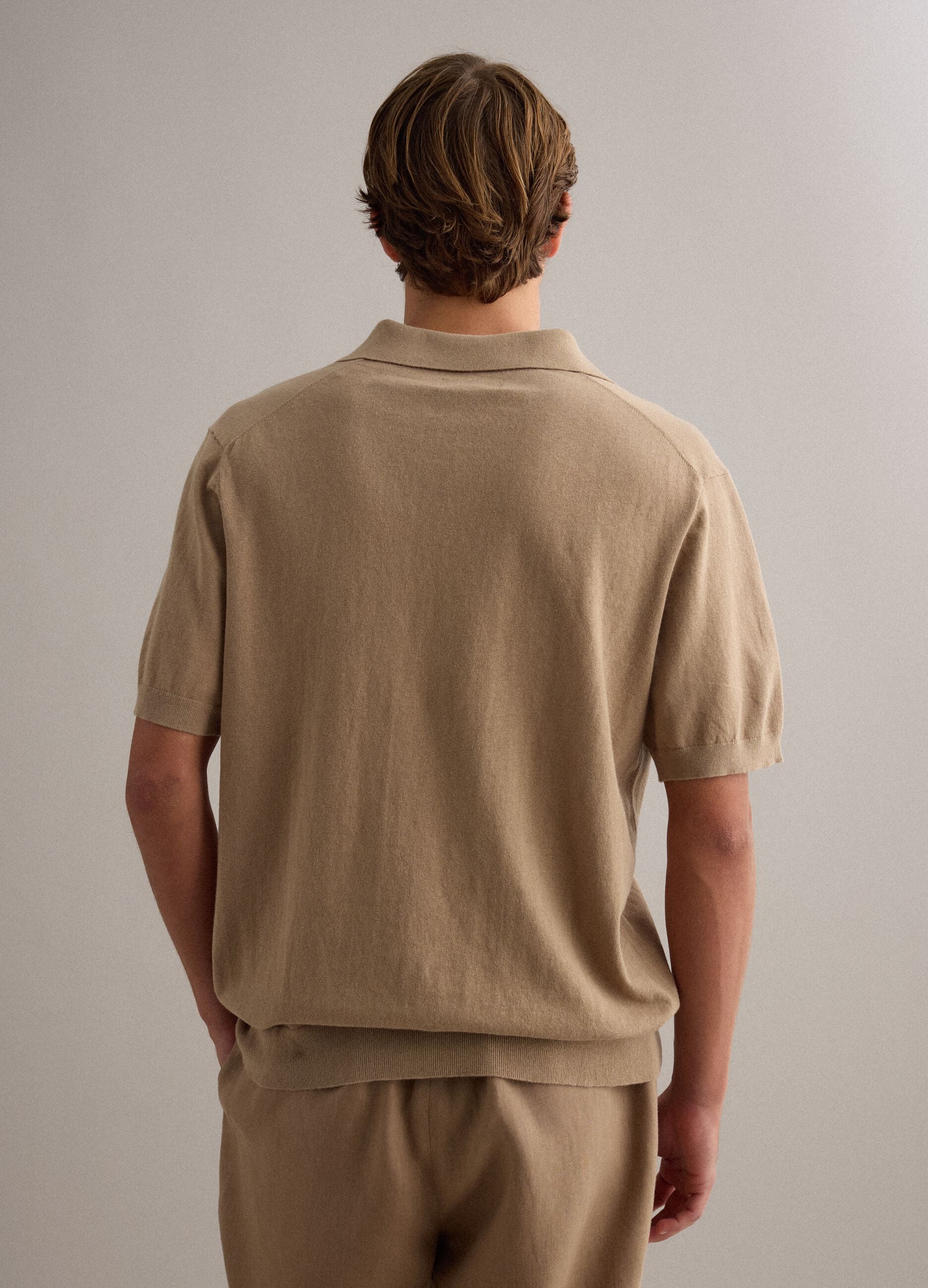 Beige short-sleeve pure cotton polo shirt, regular fit